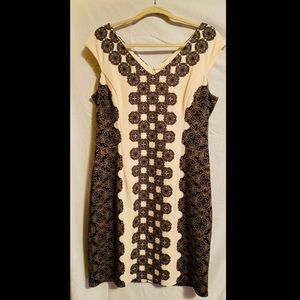 Maggy London Cream & Brown Patterned Sheath Dress Plus Size 14